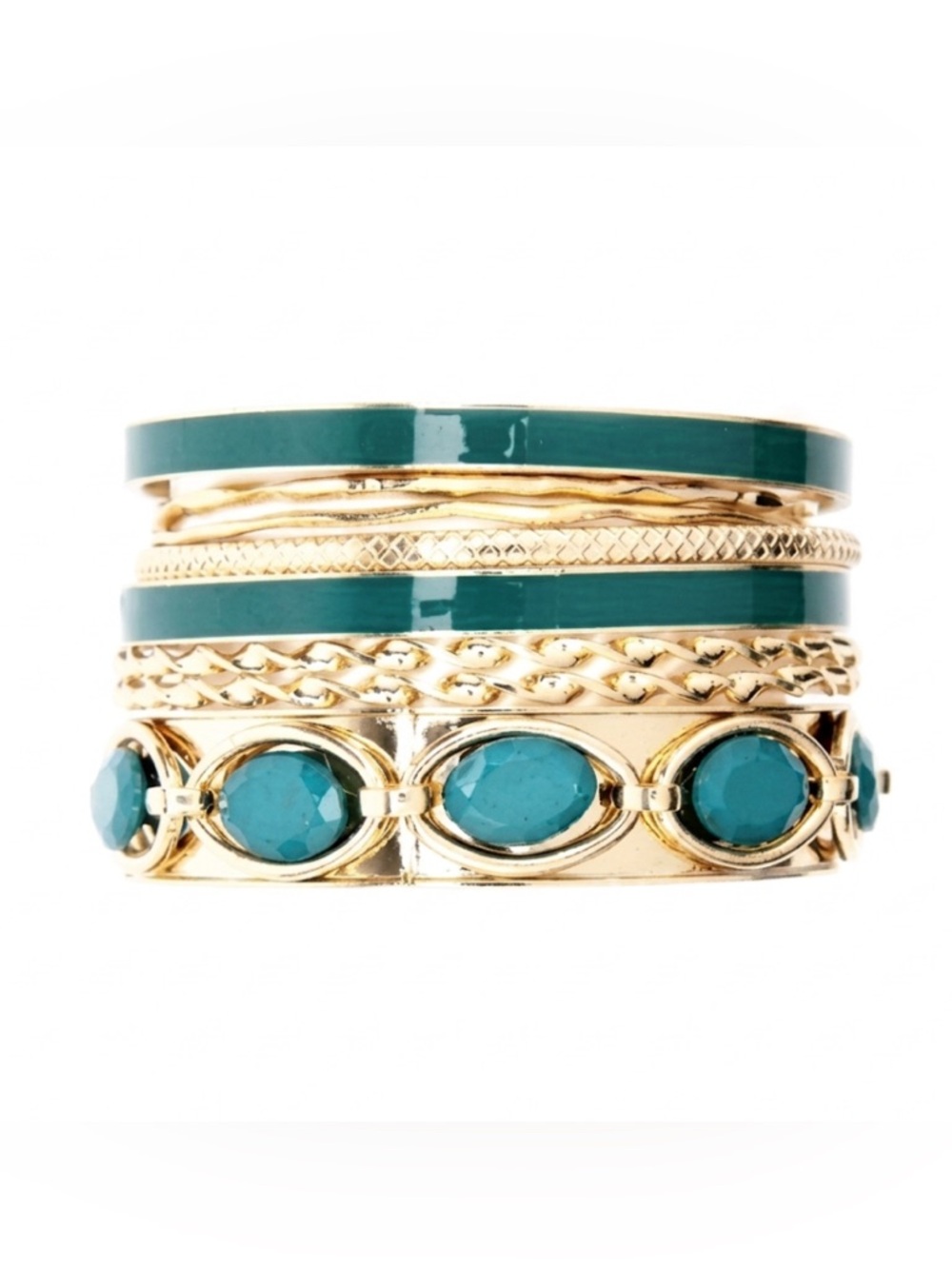 💥CLEARANCE💥Green & Gold Faceted Stone Bangle Set